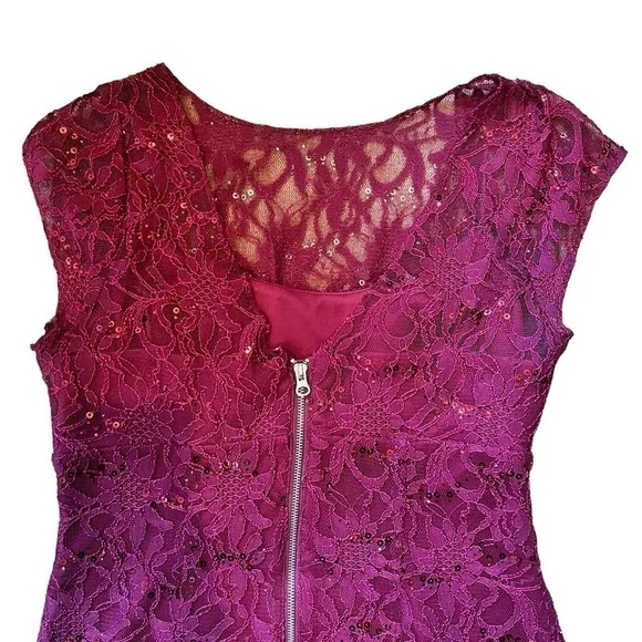Magenta Lace Sequin Dress by Adrianna Papell - Picture 4 of 8